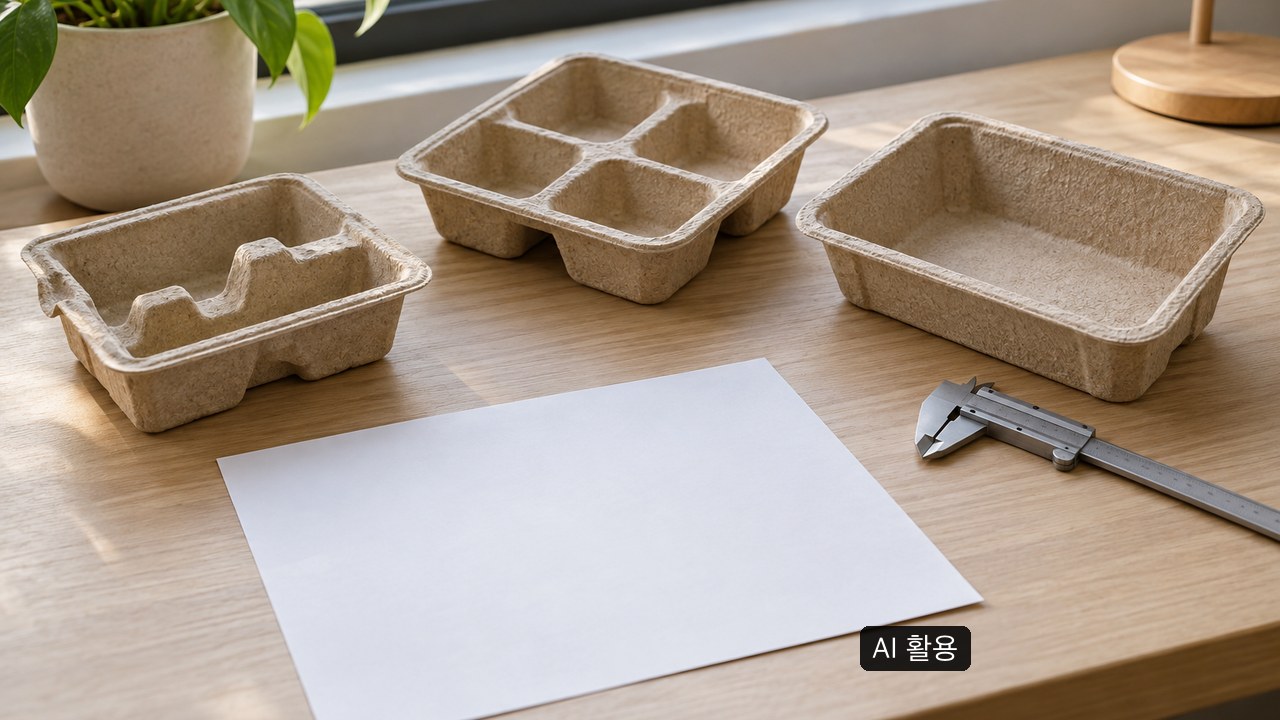 성형펄프 샘플의 재질과 모서리를 보여주는 비특정 개념 장면