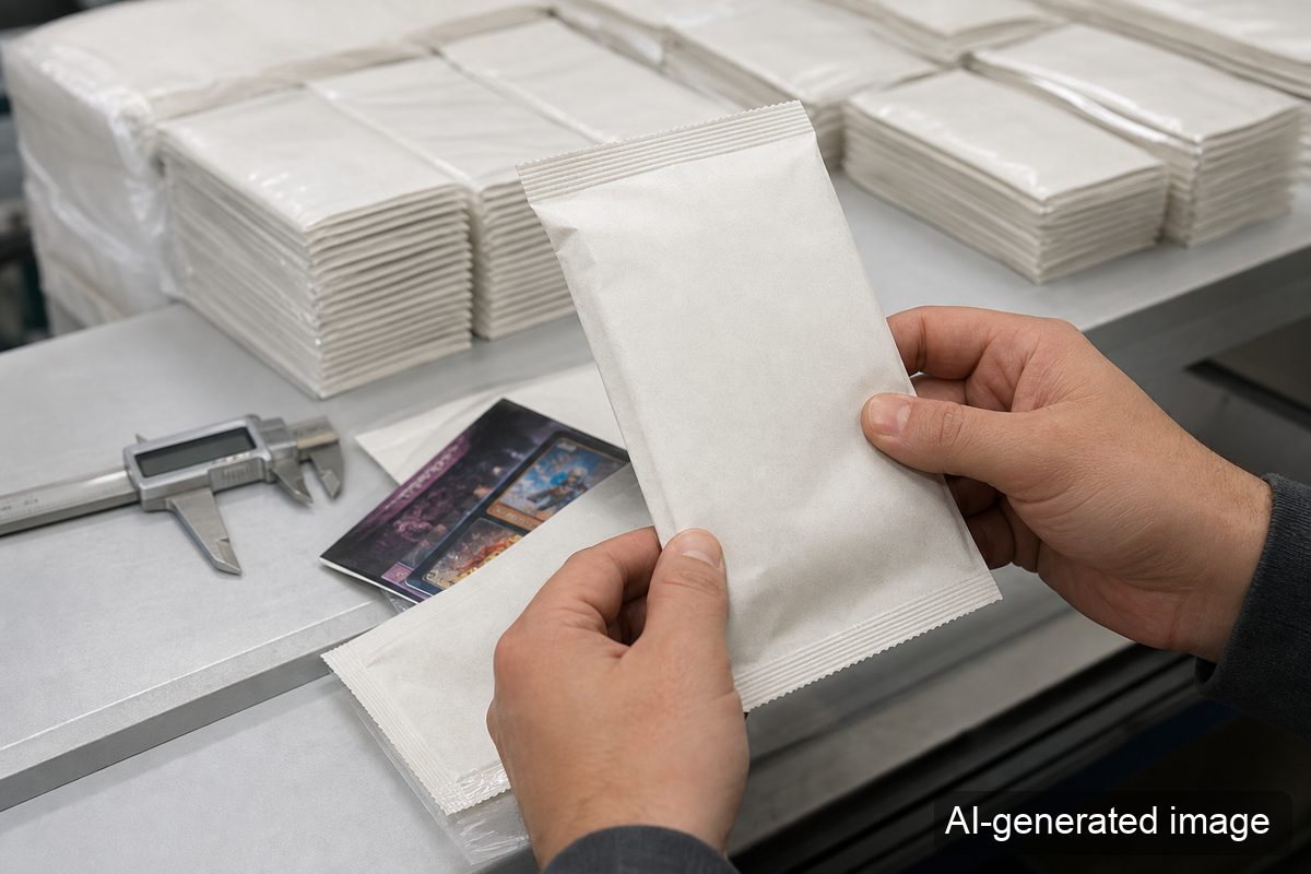 Inspection of opaque paper pouch packaging samples