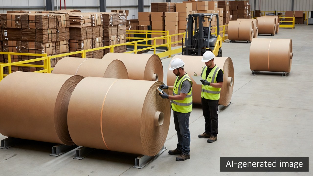 Illustrative warehouse inspection of recycled-containerboard roll condition and segregation of an alternate lot