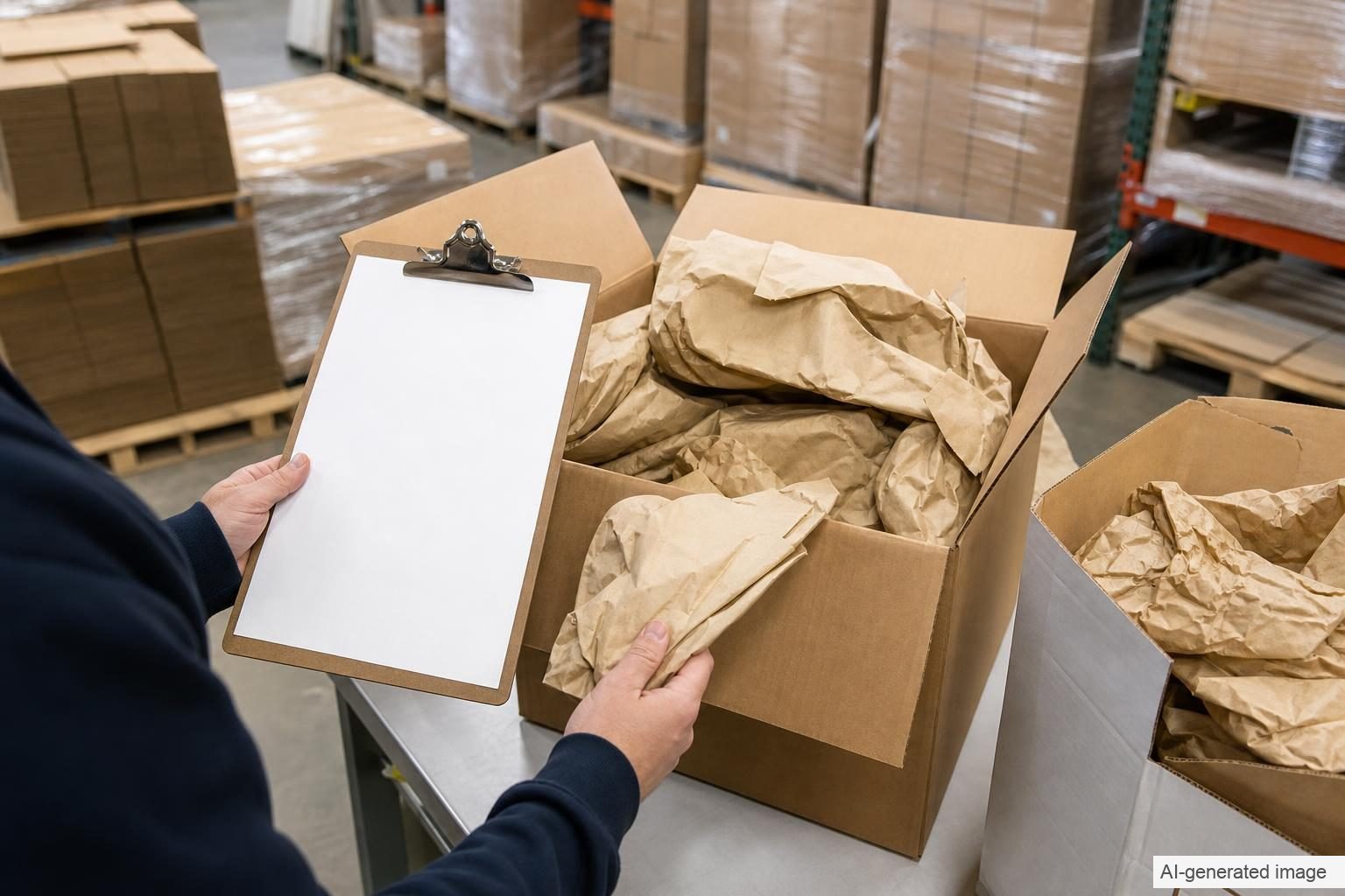 Packaging materials and regulatory data reviewed on a worktable