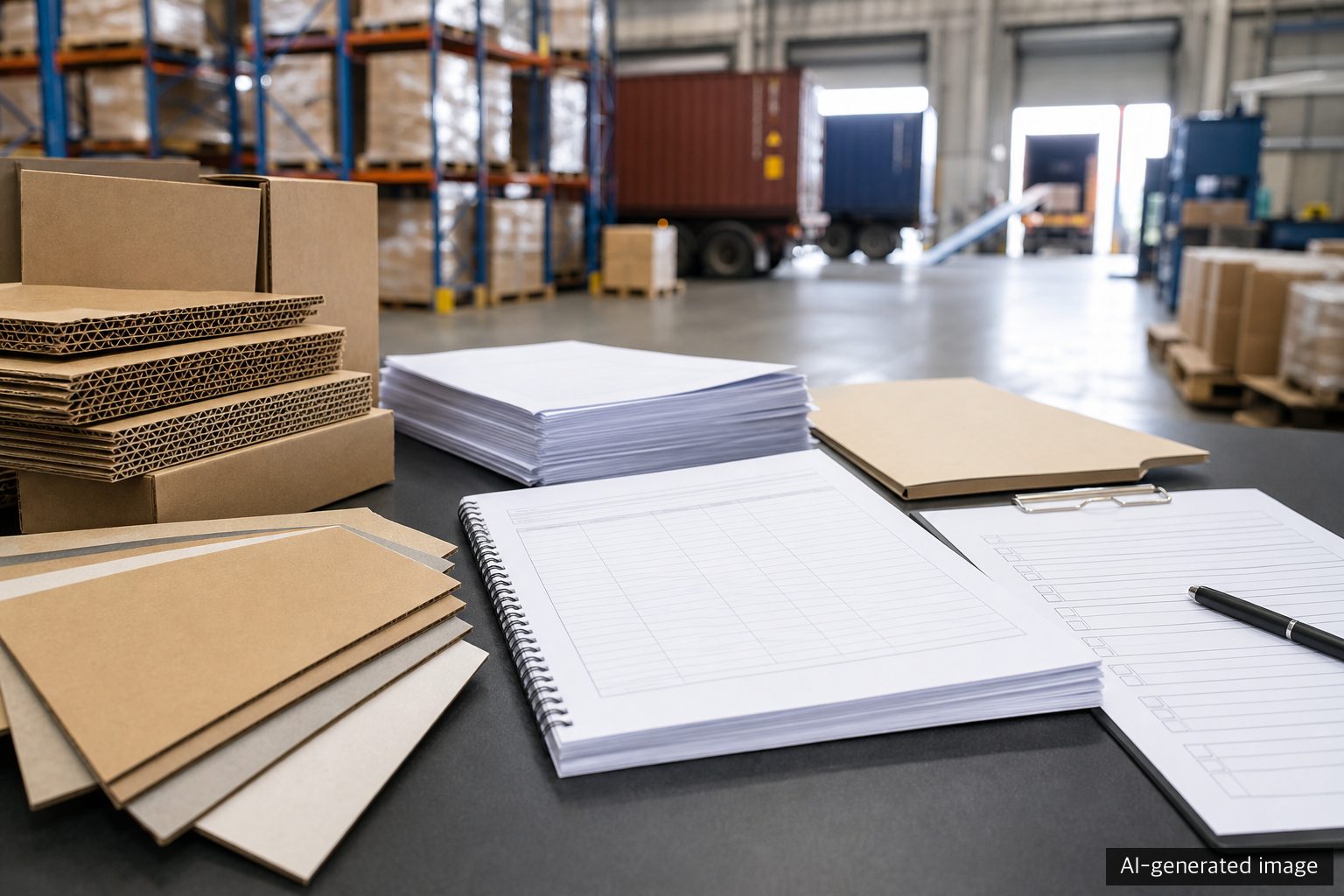 Logistics team reviewing customs records for Canadian-origin paper and packaging