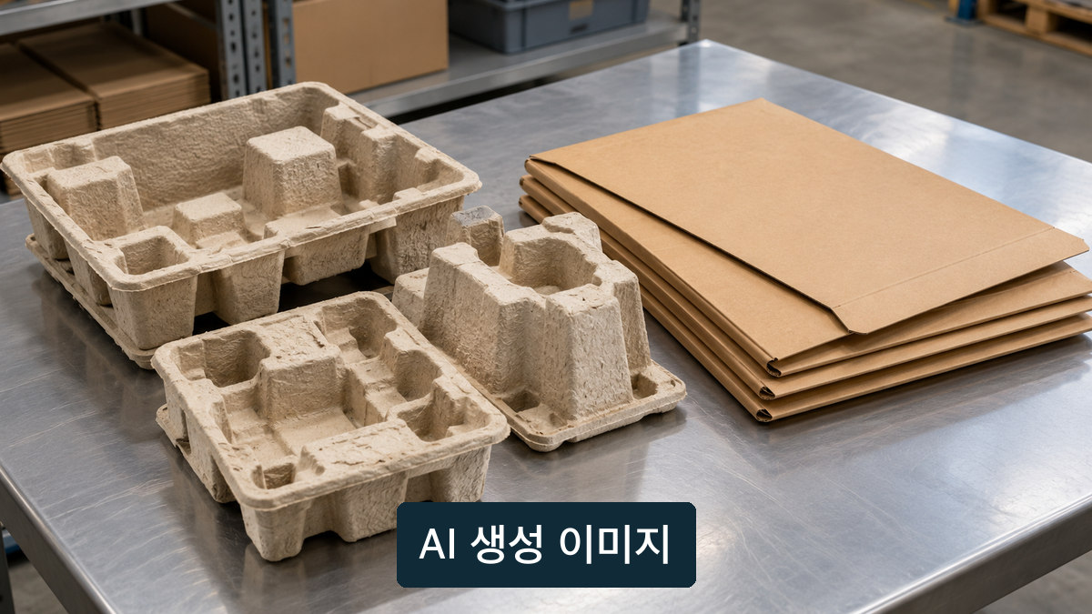 성형 펄프 트레이와 서류를 놓은 일반 개념 장면, 실제 조사품 아님