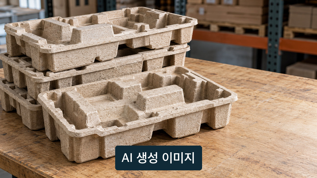 일반적인 성형 펄프 완충 트레이 개념 장면. 특정 조사 제품 아님