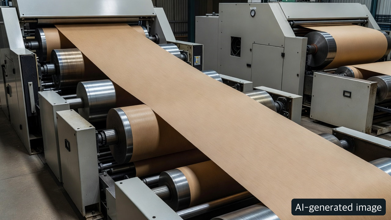 AI-generated concept of a generic brown-paper roll section; not a Valmet product or customer mill photograph